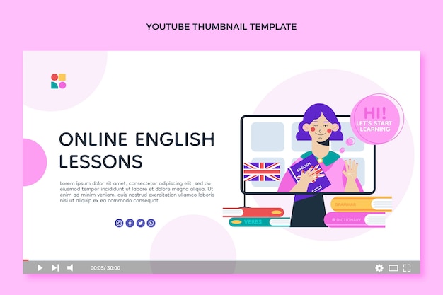 Vecteur gratuit vignette youtube de cours d'anglais au design plat