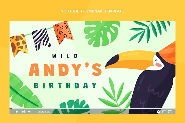 Vecteur gratuit vignette youtube de fête d'anniversaire dans la jungle au design plat