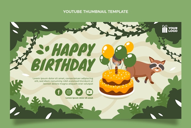 Vecteur gratuit vignette youtube de fête d'anniversaire dans la jungle dessinée à la main