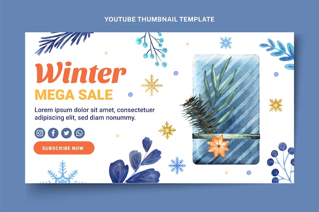 Vecteur gratuit vignette youtube hiver aquarelle