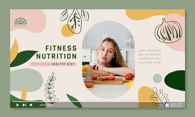 Vignette youtube de nutrition fitness dessinée à la main