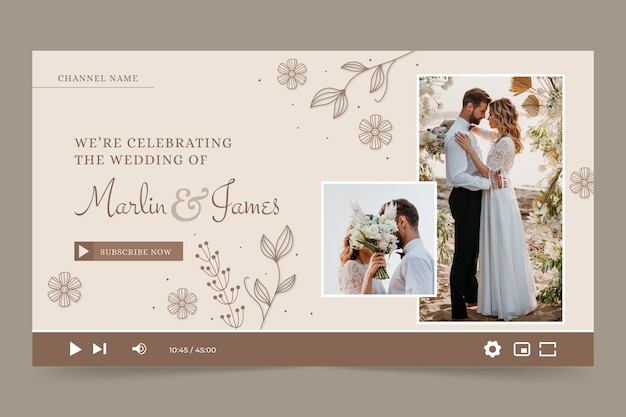 Vecteur gratuit vignette youtube pour la célébration de mariage