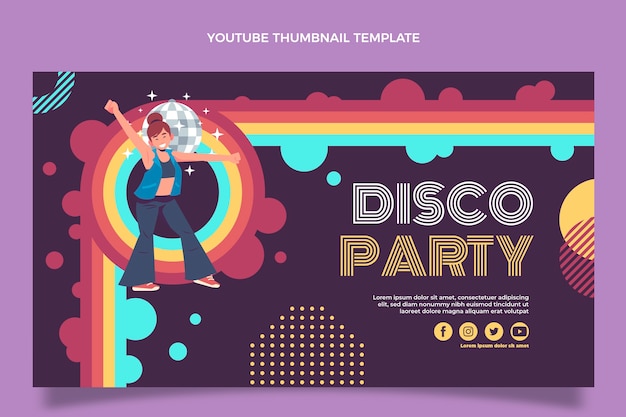 Vecteur gratuit vignette youtube de soirée disco dessinée à la main avec arc-en-ciel