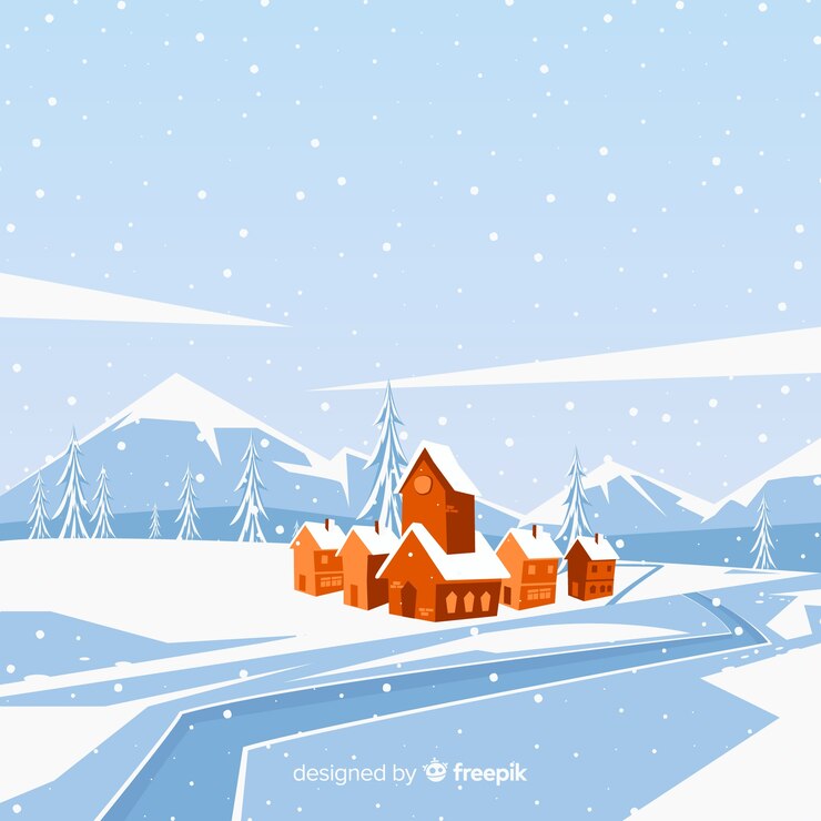 Vecteur gratuit village, hiver, rivière