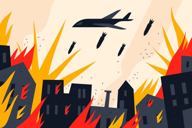Ville design plat sur fond de feu