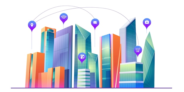 Vecteur gratuit ville intelligente avec technologie de communication sans fil