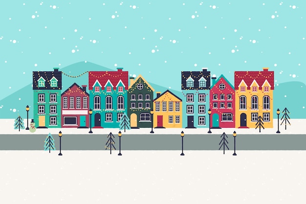 Ville De Noël Concept Dessiné à La Main