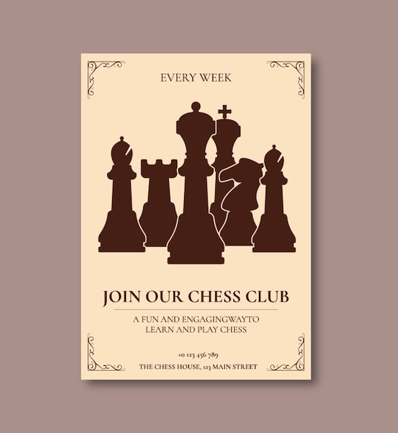 Vecteur gratuit vintage dessiné à la main rejoignez notre dépliant de club d'échecs