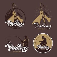 Vintage emblèmes et étiquettes de vecteur de club de pêche. emblème de pêche, badge rétro de pêche, illustration de rivière de pêche pêcheur