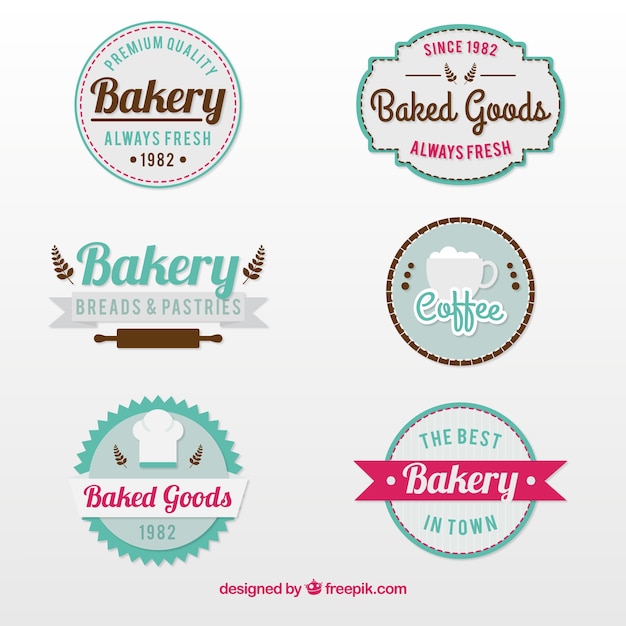 Vecteur gratuit vintage jolis badges de boulangerie