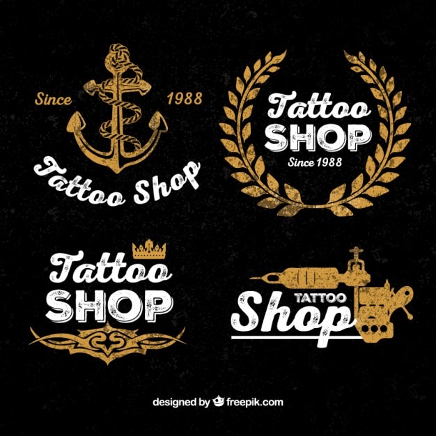 Vecteur gratuit vintage logos de magasin de tatouage