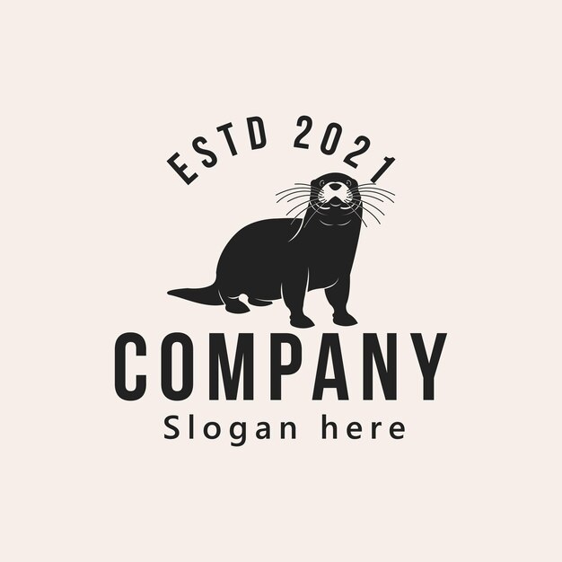 Vintage loutre castor logo design illustration vectorielle design isolé