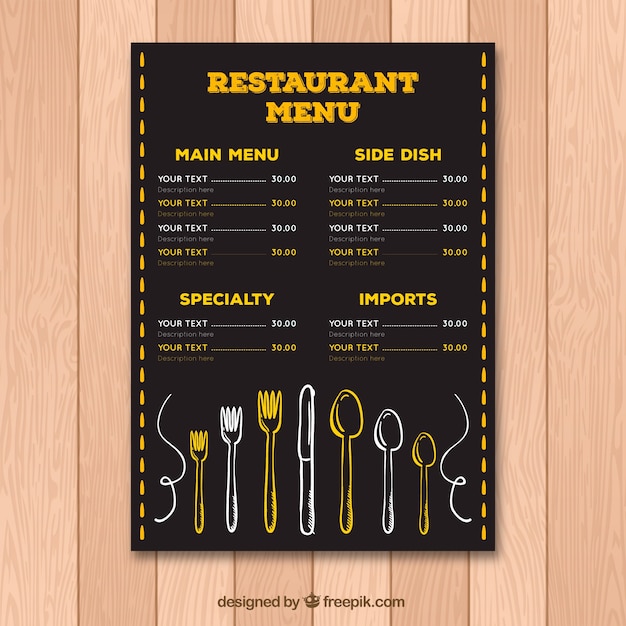Vecteur gratuit vintage menu menu modèle avec couverts