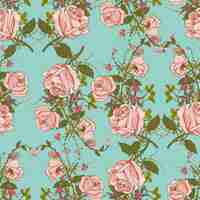 Vecteur gratuit vintage, nostalgique, magnifiques, roses, grappe, composition, romantique, floral, mariage, cadeau, emballage, papier, seamless, modèle, couleur, vecteur, illustration