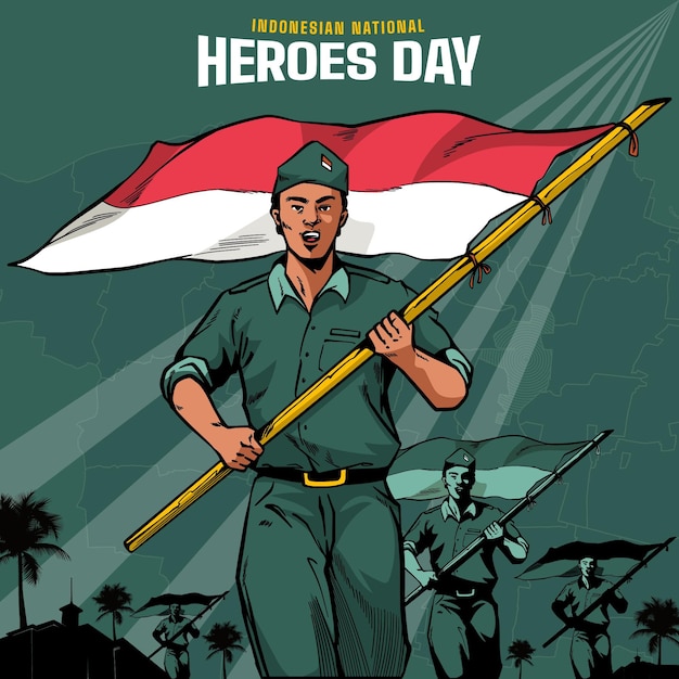 Vecteur gratuit vintage pahlawan / jour des héros