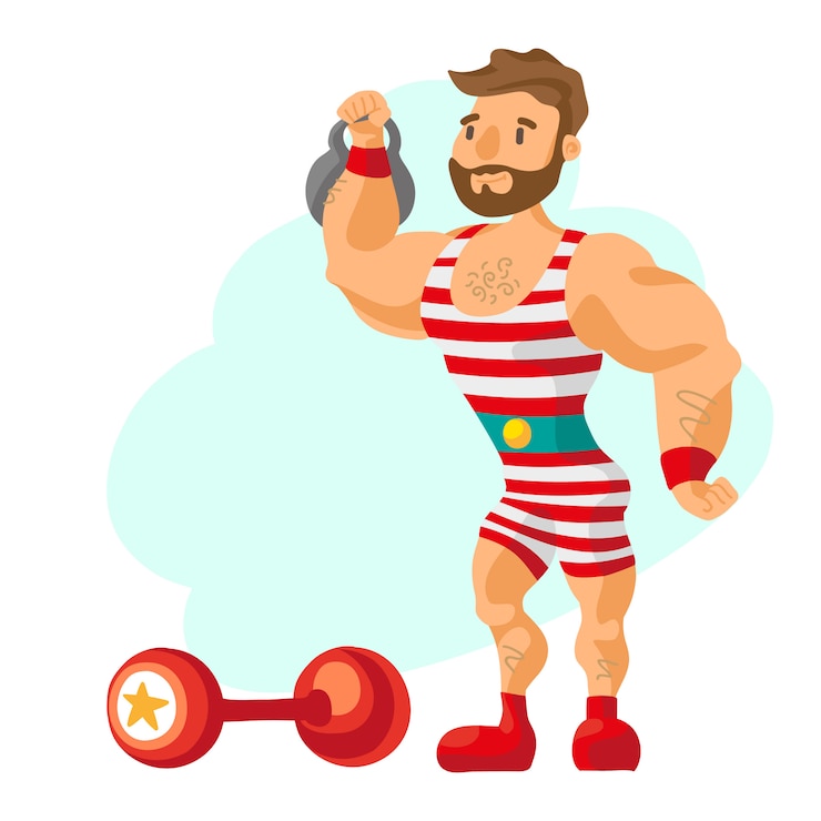 Vecteur gratuit vintage strongman. ancien athlète. haltère bodybuilder rétro. fort pouvoir acteur de cirque.