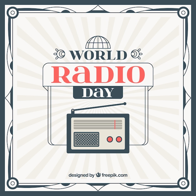 Vecteur gratuit vintage world radio fond de jour en design plat