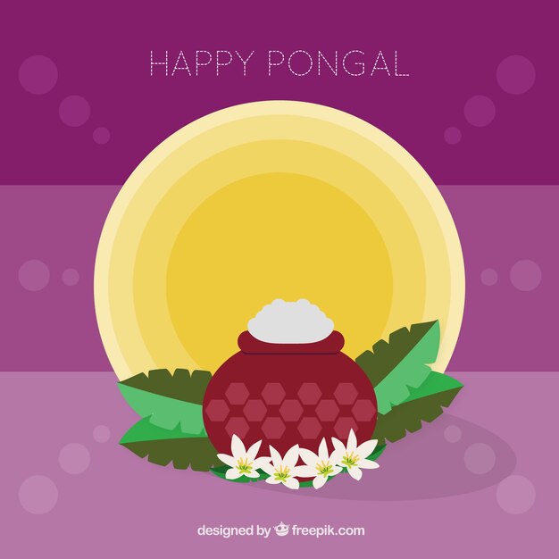 Violet fond pongal avec pot décoratif et formes rondes