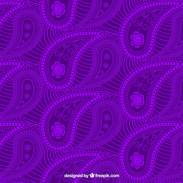 Vecteur gratuit violet motif paisley dessiné à la main avec des fleurs