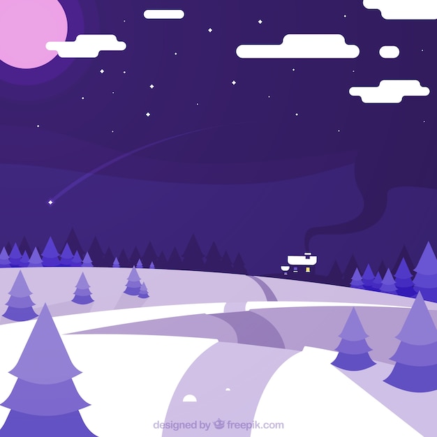 Vecteur gratuit violet paysage hivernal fond en design plat