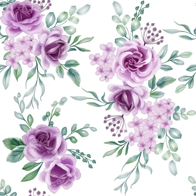 Violet Rose Aquarelle Motif Floral Sans Couture Luxueux Arrière-plans Floraux Textiles Ou Papier Peint Design Imprimés Et Invitations Et Cartes Postales