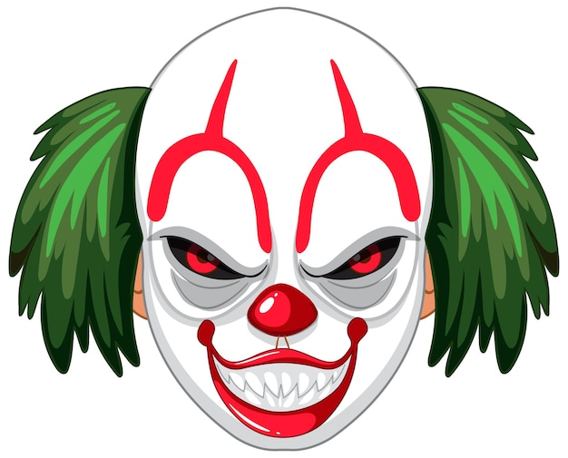 Vecteur gratuit visage de clown effrayant sur fond blanc