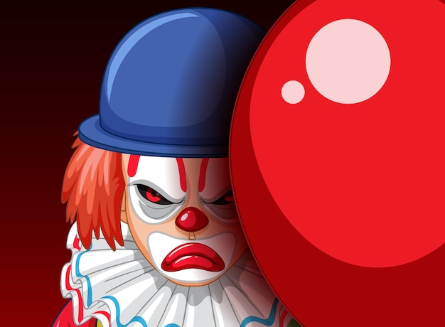 Visage de clown effrayant, furtivement derrière le ballon