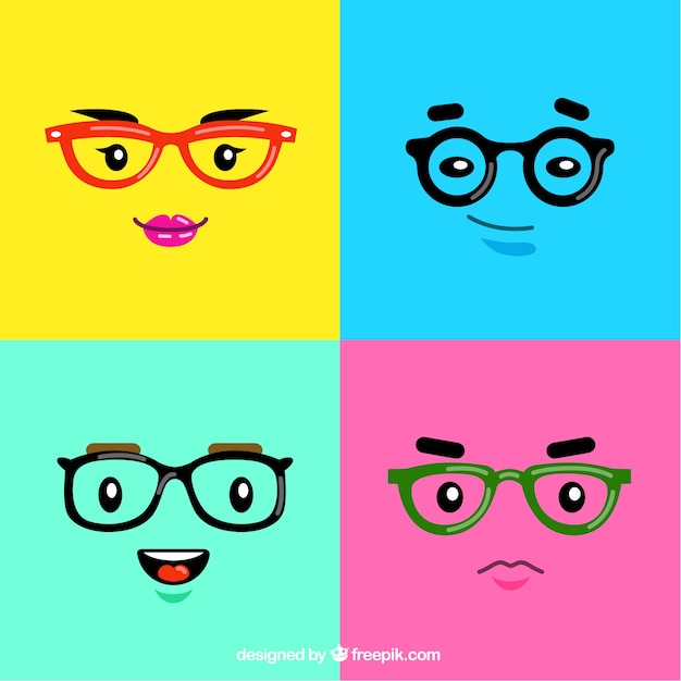 Vecteur gratuit visages colorés avec des lunettes