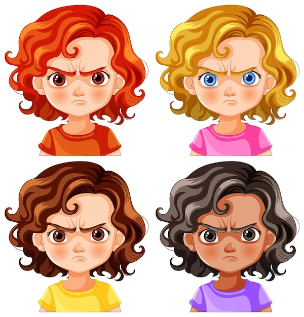 Vecteur gratuit des visages expressifs d'enfants de dessins animés