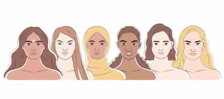 Vecteur gratuit visages de femmes de races différentes