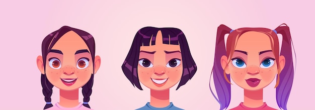 Vecteur gratuit visages de personnages féminins adolescents avatars fille