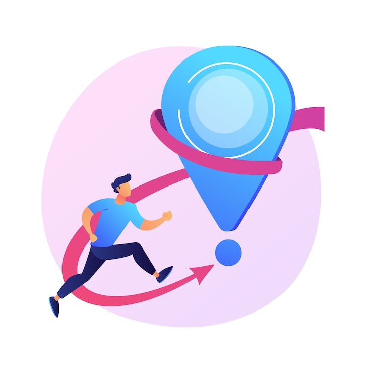 Vecteur gratuit visite guidée, visite historique. réalisation de jalon, aller de l'avant, élément de design décoratif de progrès de feuille de route. navigation gps, broche de localisation.