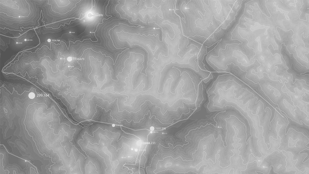 Visualisation de données volumineuses sur le terrain Infographie de carte futuriste Visualisation graphique de données topographiques complexes Données abstraites sur le graphique d'élévation Image de données géographiques monochromes