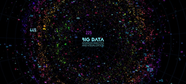 Visualisation du cloud Big Data. Infographie futuriste. L'informatique en nuage. Complexité visuelle des données. Analyse de graphiques commerciaux complexes. Représentation des réseaux sociaux. Graphique de données abstrait.