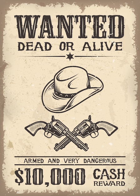 Vitage Wild West voulait une affiche avec un vieux fond de texture de papier
