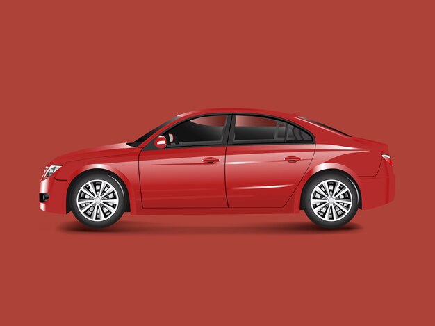 Voiture berline rouge dans un vecteur de fond rouge