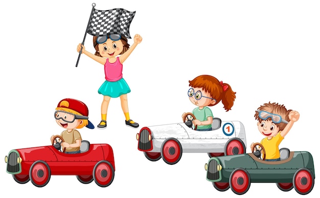 Vecteur gratuit voiture de course d'enfants ensemble