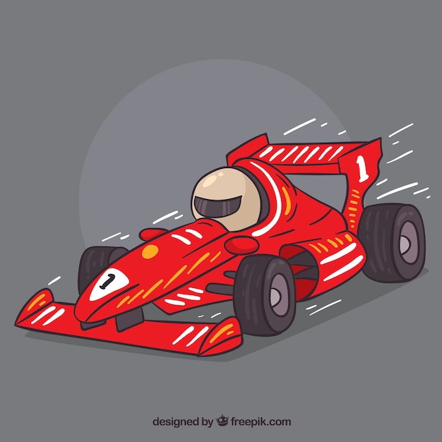 Vecteur gratuit voiture de course formule 1 dessiné à la main