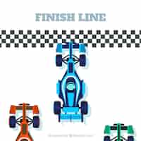 Vecteur gratuit voiture de course de formule 1 à la ligne d'arrivée avec un design plat