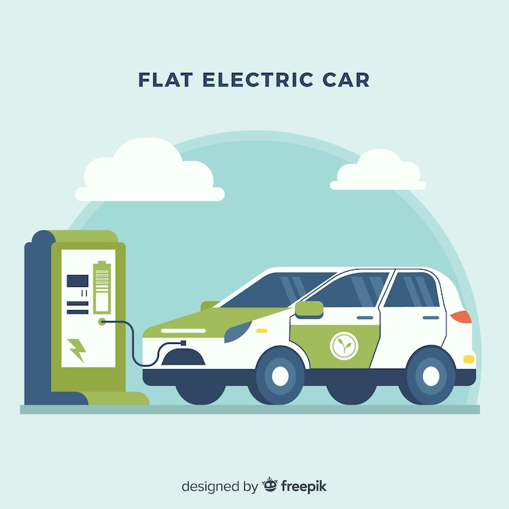 Vecteur gratuit voiture électrique plate