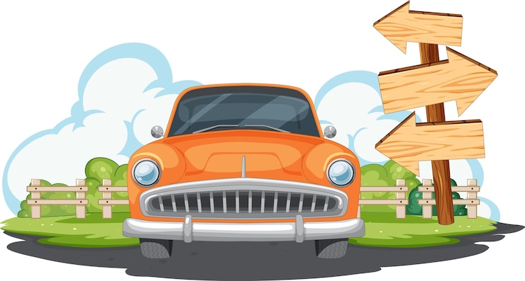 Vecteur gratuit une voiture d'époque au carrefour