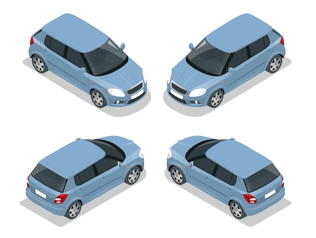 Voiture à hayon. illustration isométrique de vecteur plat 3d. icône de transport urbain de haute qualité.