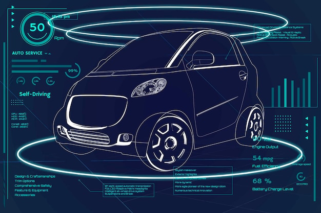 Voiture hybride compacte néon bleu