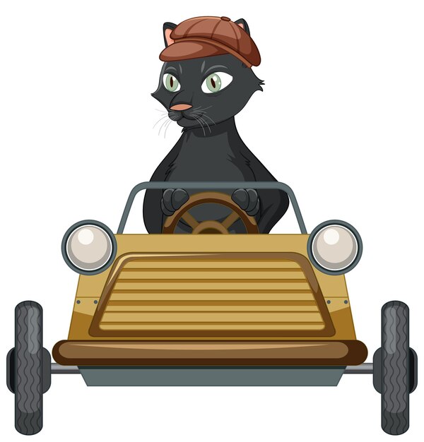 Vecteur gratuit voiture de lecteur de personnage de dessin animé chat drôle sur fond blanc