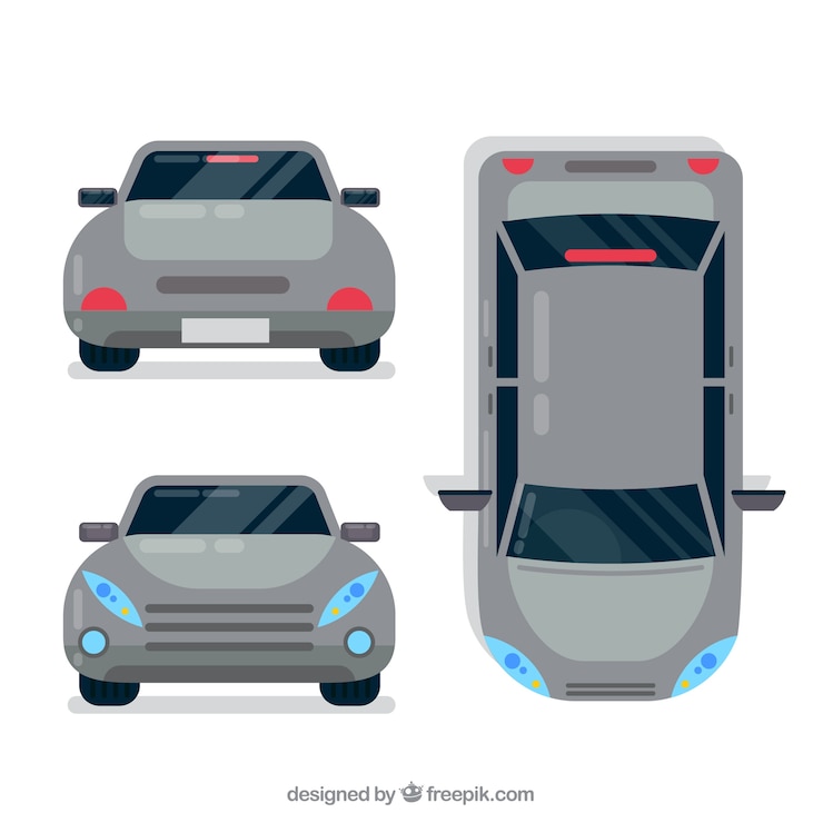 Vecteur gratuit voiture plate avec différentes vues