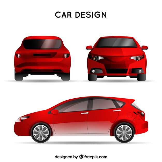 Voiture rouge dans différentes vues