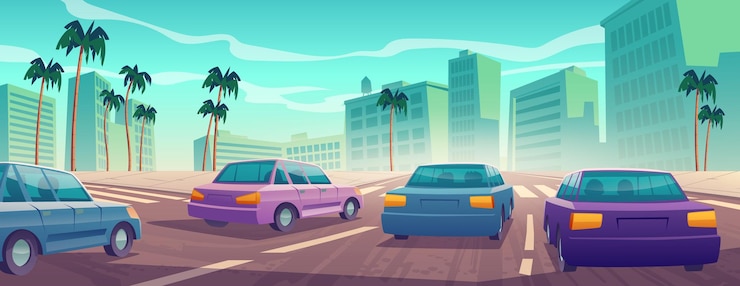 Vecteur gratuit les voitures roulent sur la circulation routière de la ville