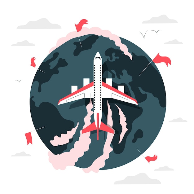 Vecteur gratuit voler autour du monde (avec avion) illustration de concept