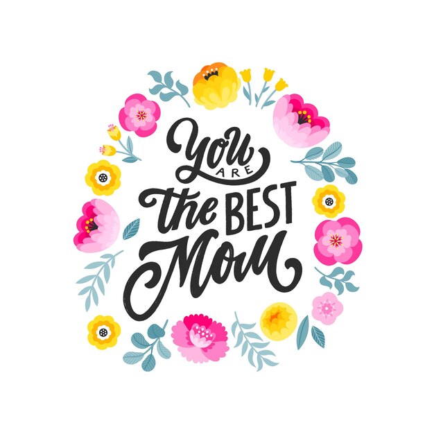 La Vie De Maman Est La Meilleure Vie Lettrage Sur Le Theme De La Fete Des Meres Dessine A La Main Coeur Design Colore Floral Vecteur Premium