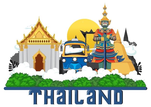 Vecteur gratuit voyage thaïlande attraction et icône du paysage